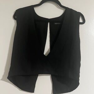 Deep V Open Back Black Women's Tank